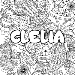 Coloriage prénom CLELIA - décor Mandala fruits