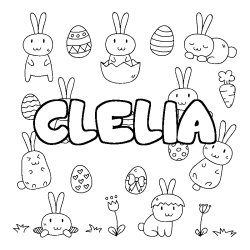 Coloriage prénom CLELIA - décor Paques
