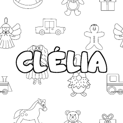 Coloriage prénom CLÉLIA - décor Jouets