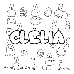 Coloriage pr&eacute;nom CL&Eacute;LIA - d&eacute;cor Paques