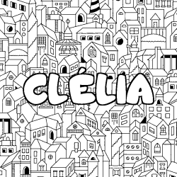 Coloriage pr&eacute;nom CL&Eacute;LIA - d&eacute;cor Ville