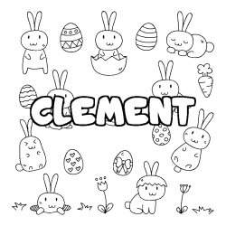 Coloriage pr&eacute;nom CLEMENT - d&eacute;cor Paques