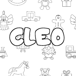 Coloriage pr&eacute;nom CLEO - d&eacute;cor Jouets