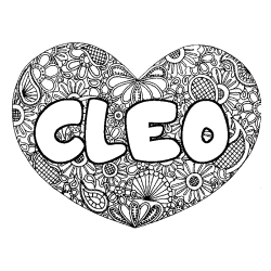 Coloriage pr&eacute;nom CLEO - d&eacute;cor Mandala coeur