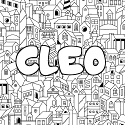 Coloriage pr&eacute;nom CLEO - d&eacute;cor Ville