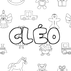 Coloriage pr&eacute;nom CL&Eacute;O - d&eacute;cor Jouets