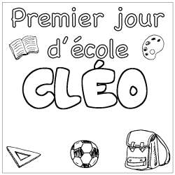 Coloriage pr&eacute;nom CL&Eacute;O - d&eacute;cor Premier jour d'&eacute;cole