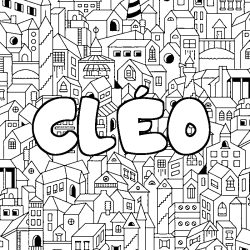 Coloriage pr&eacute;nom CL&Eacute;O - d&eacute;cor Ville