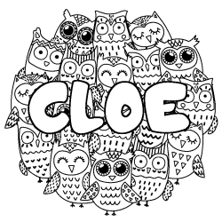 Coloriage pr&eacute;nom CLOE - d&eacute;cor Chouettes