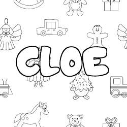 Coloriage pr&eacute;nom CLOE - d&eacute;cor Jouets