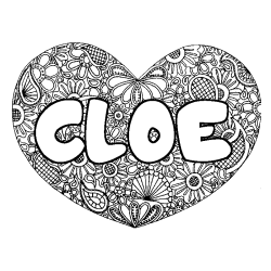 Coloriage pr&eacute;nom CLOE - d&eacute;cor Mandala coeur