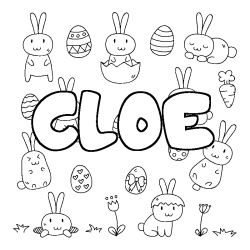 Coloriage pr&eacute;nom CLOE - d&eacute;cor Paques