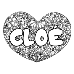 Coloriage prénom CLOÉ - décor Mandala coeur