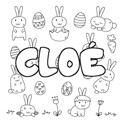 Coloriage pr&eacute;nom CLO&Eacute; - d&eacute;cor Paques