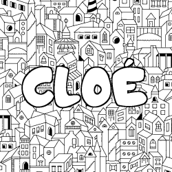 Coloriage pr&eacute;nom CLO&Eacute; - d&eacute;cor Ville