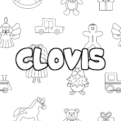 Coloriage pr&eacute;nom CLOVIS - d&eacute;cor Jouets