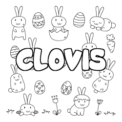 Coloriage prénom CLOVIS - décor Paques