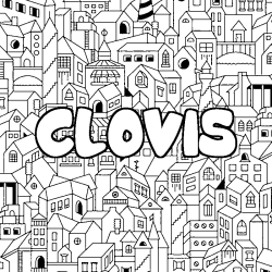 Coloriage pr&eacute;nom CLOVIS - d&eacute;cor Ville