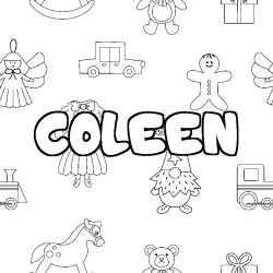 Coloriage prénom COLEEN - décor Jouets