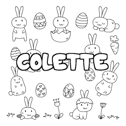 Coloriage pr&eacute;nom COLETTE - d&eacute;cor Paques