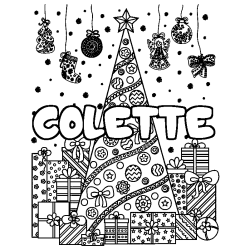 Coloriage pr&eacute;nom COLETTE - d&eacute;cor Sapin et Cadeaux