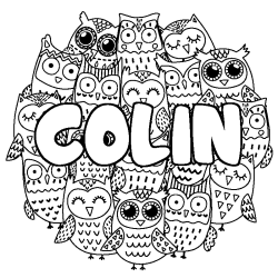 Coloriage prénom COLIN - décor Chouettes