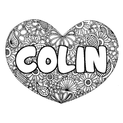 Coloriage prénom COLIN - décor Mandala coeur