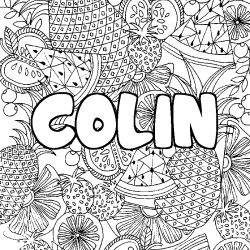 Coloriage prénom COLIN - décor Mandala fruits