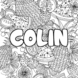 Coloriage pr&eacute;nom COLIN - d&eacute;cor Mandala fruits