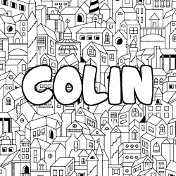 Coloriage prénom COLIN - décor Ville