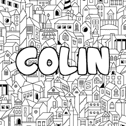 Coloriage pr&eacute;nom COLIN - d&eacute;cor Ville