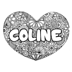 Coloriage pr&eacute;nom COLINE - d&eacute;cor Mandala coeur
