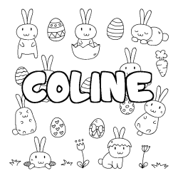 Coloriage pr&eacute;nom COLINE - d&eacute;cor Paques