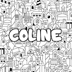 Coloriage pr&eacute;nom COLINE - d&eacute;cor Ville