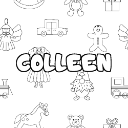 Coloriage pr&eacute;nom COLLEEN - d&eacute;cor Jouets