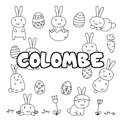 Coloriage prénom COLOMBE - décor Paques