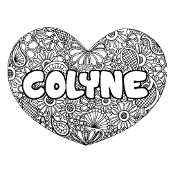 Coloriage pr&eacute;nom COLYNE - d&eacute;cor Mandala coeur
