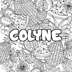 Coloriage pr&eacute;nom COLYNE - d&eacute;cor Mandala fruits
