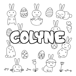 Coloriage pr&eacute;nom COLYNE - d&eacute;cor Paques
