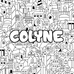 Coloriage pr&eacute;nom COLYNE - d&eacute;cor Ville