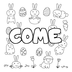 Coloriage pr&eacute;nom COME - d&eacute;cor Paques