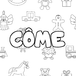 Coloriage pr&eacute;nom C&Ocirc;ME - d&eacute;cor Jouets