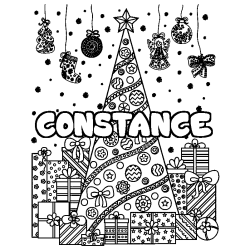 Coloriage CONSTANCE - d&eacute;cor Sapin et Cadeaux