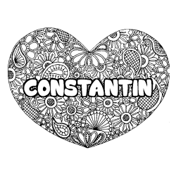 Coloriage pr&eacute;nom CONSTANTIN - d&eacute;cor Mandala coeur