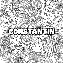 Coloriage pr&eacute;nom CONSTANTIN - d&eacute;cor Mandala fruits