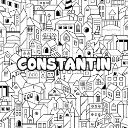 Coloriage pr&eacute;nom CONSTANTIN - d&eacute;cor Ville