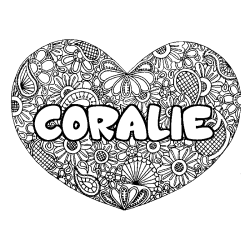 Coloriage prénom CORALIE - décor Mandala coeur