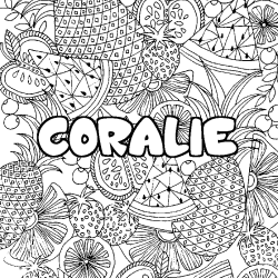 Coloriage prénom CORALIE - décor Mandala fruits