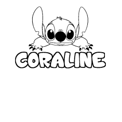 Coloriage prénom CORALINE - décor Stitch