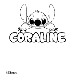Coloriage pr&eacute;nom CORALINE - d&eacute;cor Stitch